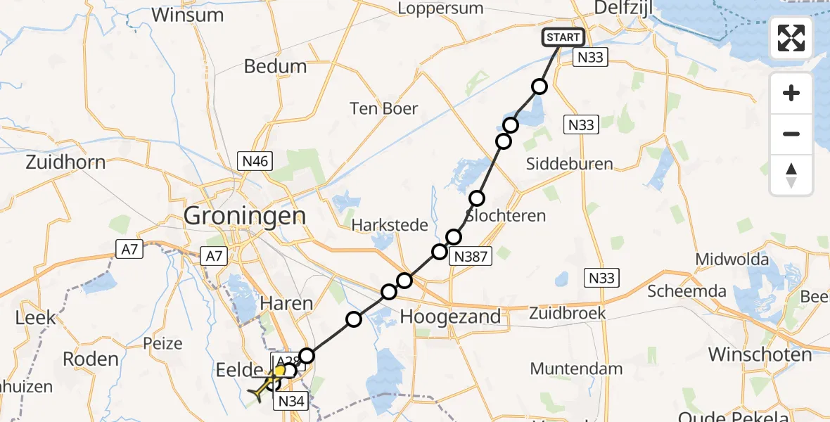 Routekaart van de vlucht: Lifeliner 4 naar Groningen Airport Eelde