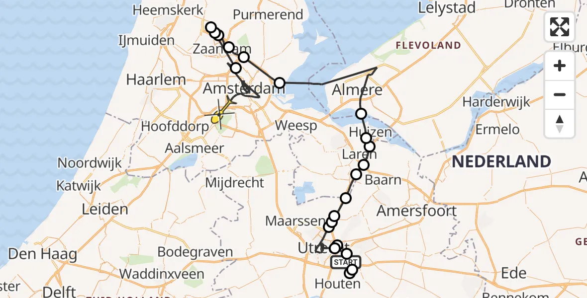 Routekaart van de vlucht: Politiehelikopter naar Amsterdam