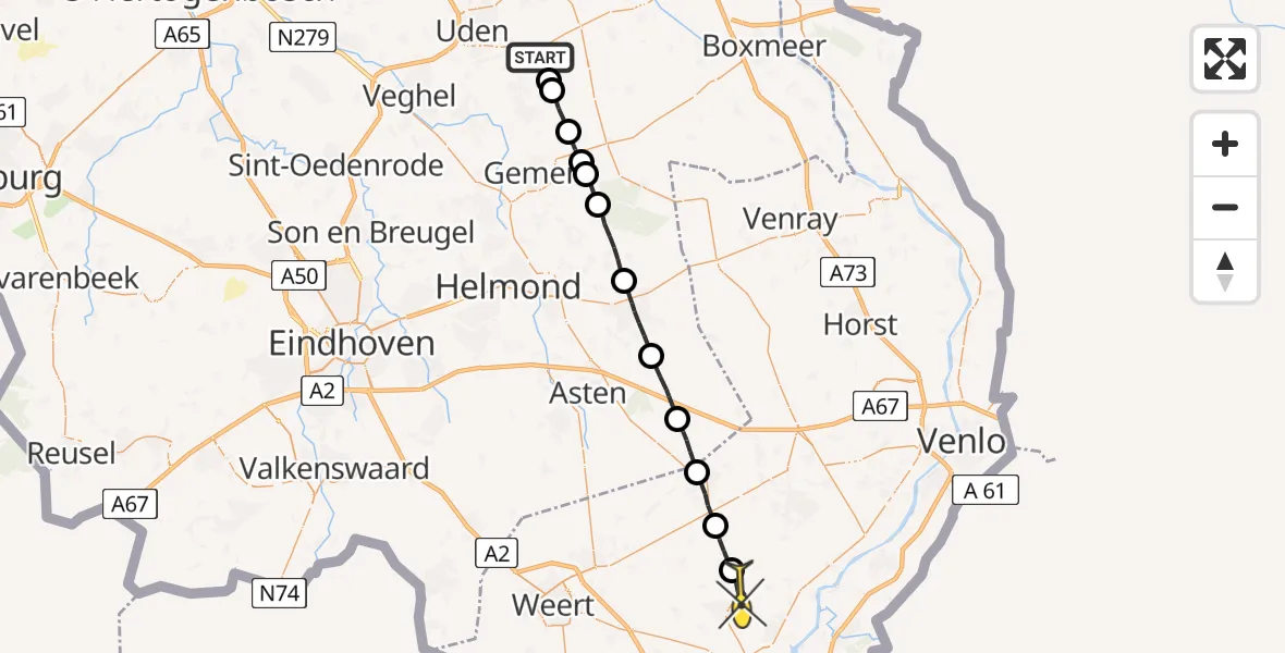 Routekaart van de vlucht: Lifeliner 3 naar Roggel