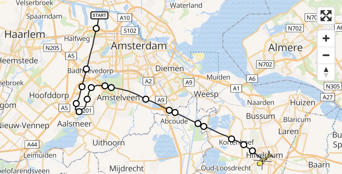 Routekaart van de vlucht: Lifeliner 1 naar Hilversum