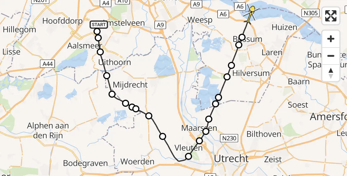 Routekaart van de vlucht: Politiehelikopter naar Naarden