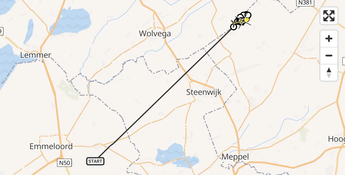 Routekaart van de vlucht: Politiehelikopter naar Boschoord