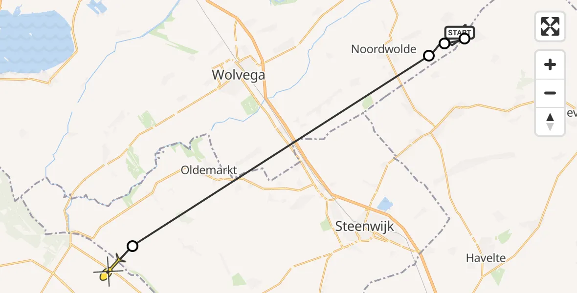 Routekaart van de vlucht: Politiehelikopter naar Luttelgeest