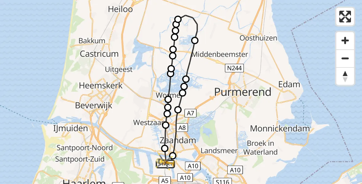Vluchtroute Traumahelikopter Amsterdam Heliport - Amsterdam Heliport, 06 augustus 2023, 06:49