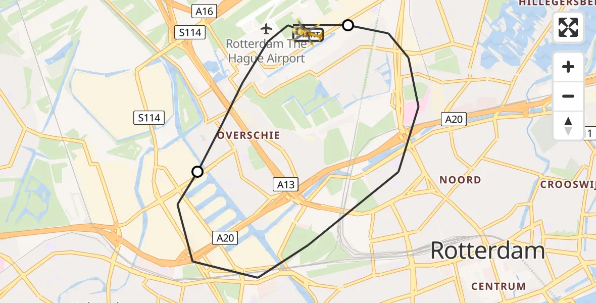 Vluchtroute Traumahelikopter Rotterdam The Hague Airport - Rotterdam The Hague Airport, 06 augustus 2023, 07:27