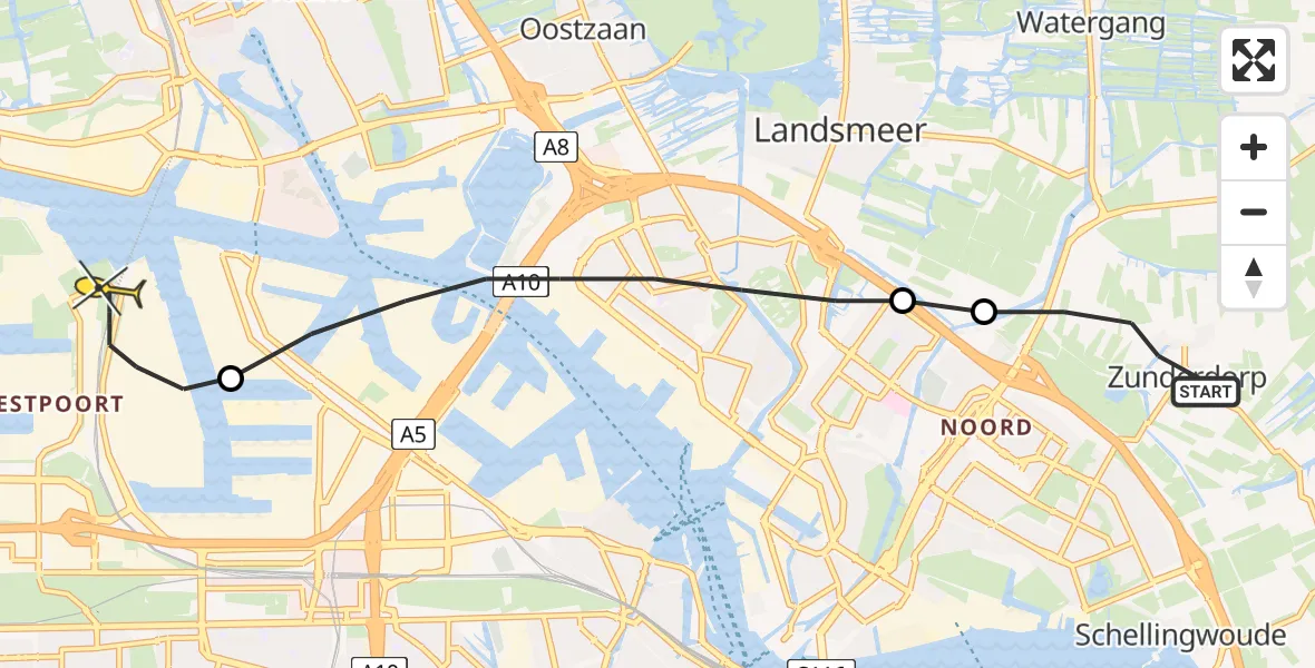 Routekaart van de vlucht: Lifeliner 1 naar Amsterdam Heliport