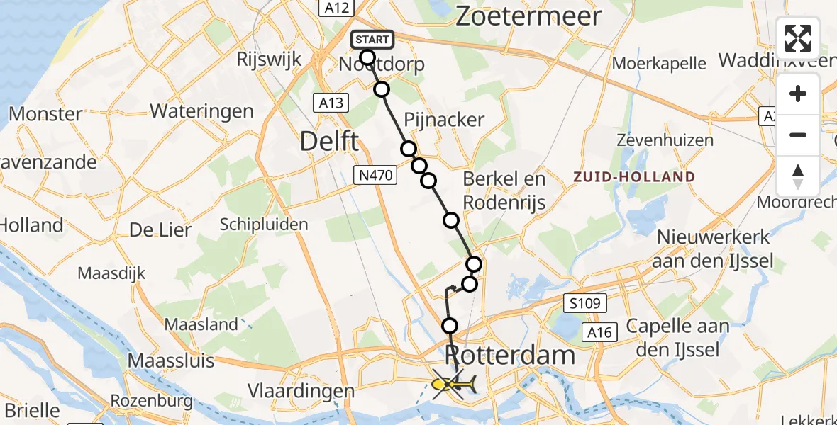 Routekaart van de vlucht: Lifeliner 2 naar Rotterdam