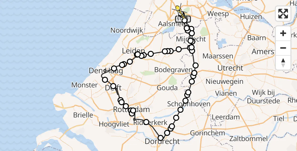 Routekaart van de vlucht: Politieheli naar Schiphol