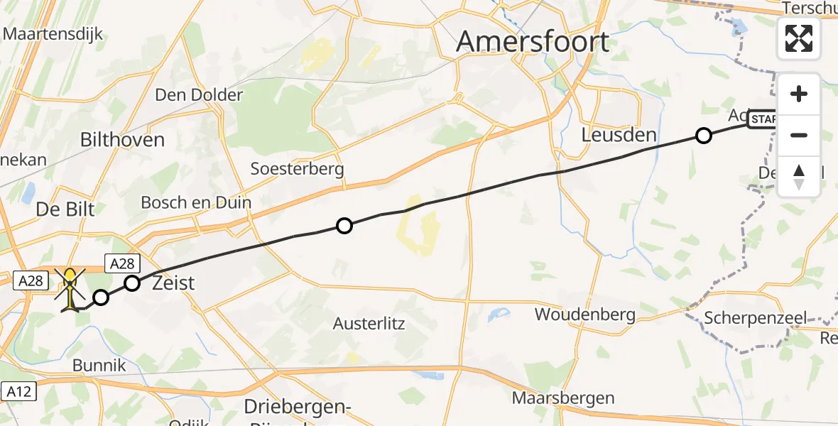 Routekaart van de vlucht: Lifeliner 1 naar Universitair Medisch Centrum Utrecht