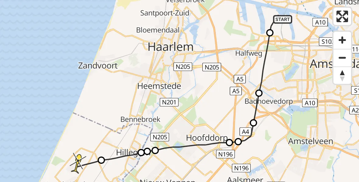 Routekaart van de vlucht: Lifeliner 1 naar Noordwijkerhout