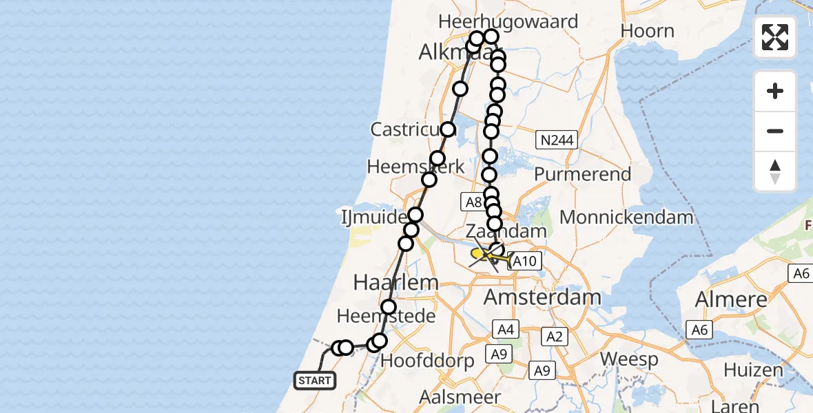 Routekaart van de vlucht: Lifeliner 1 naar Amsterdam Heliport