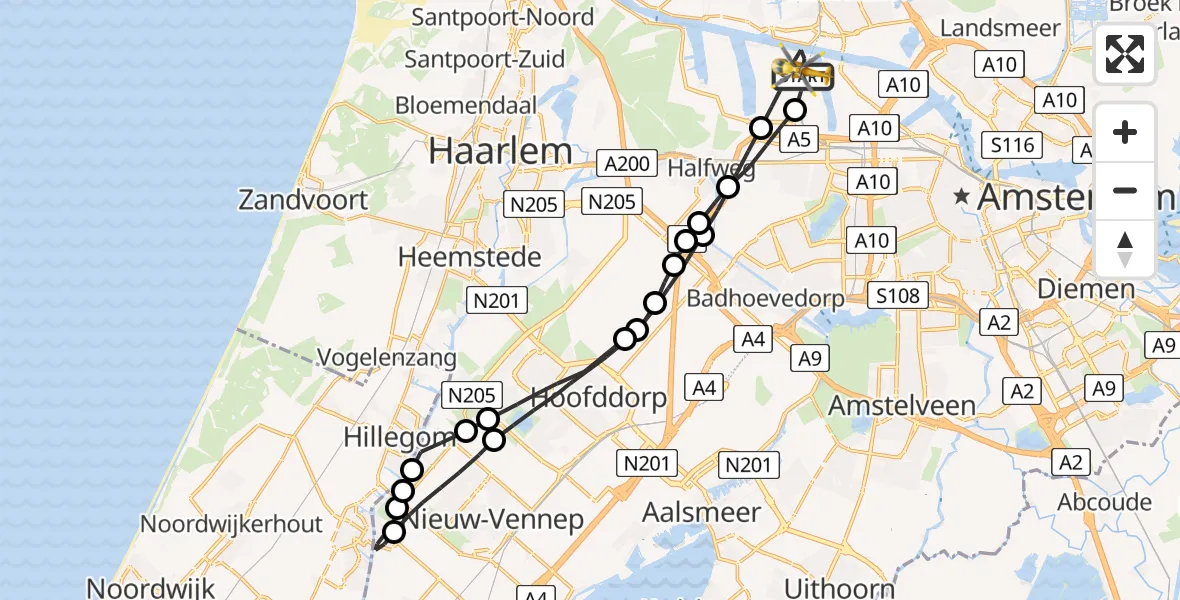 Vluchtroute Traumahelikopter Amsterdam Heliport - Amsterdam Heliport, 06 augustus 2023, 17:09