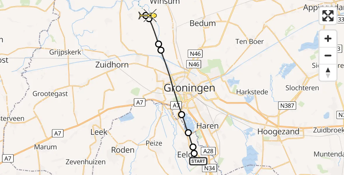 Routekaart van de vlucht: Lifeliner 4 naar Garnwerd