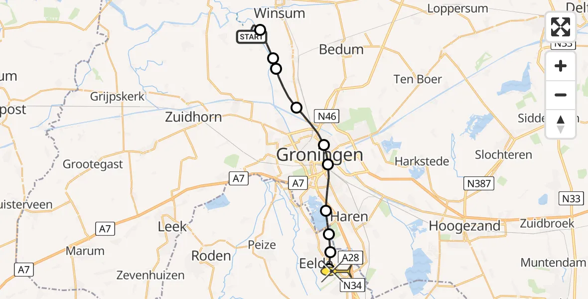 Routekaart van de vlucht: Lifeliner 4 naar Groningen Airport Eelde