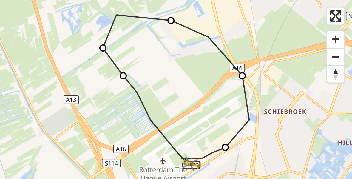 Vluchtroute Traumahelikopter Rotterdam The Hague Airport - Rotterdam The Hague Airport, 07 augustus 2023, 03:55