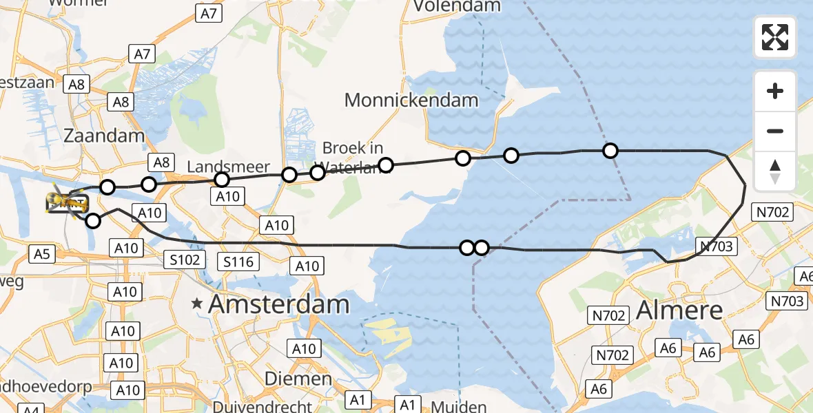 Vluchtroute Traumahelikopter Amsterdam Heliport - Amsterdam Heliport, 07 augustus 2023, 05:15