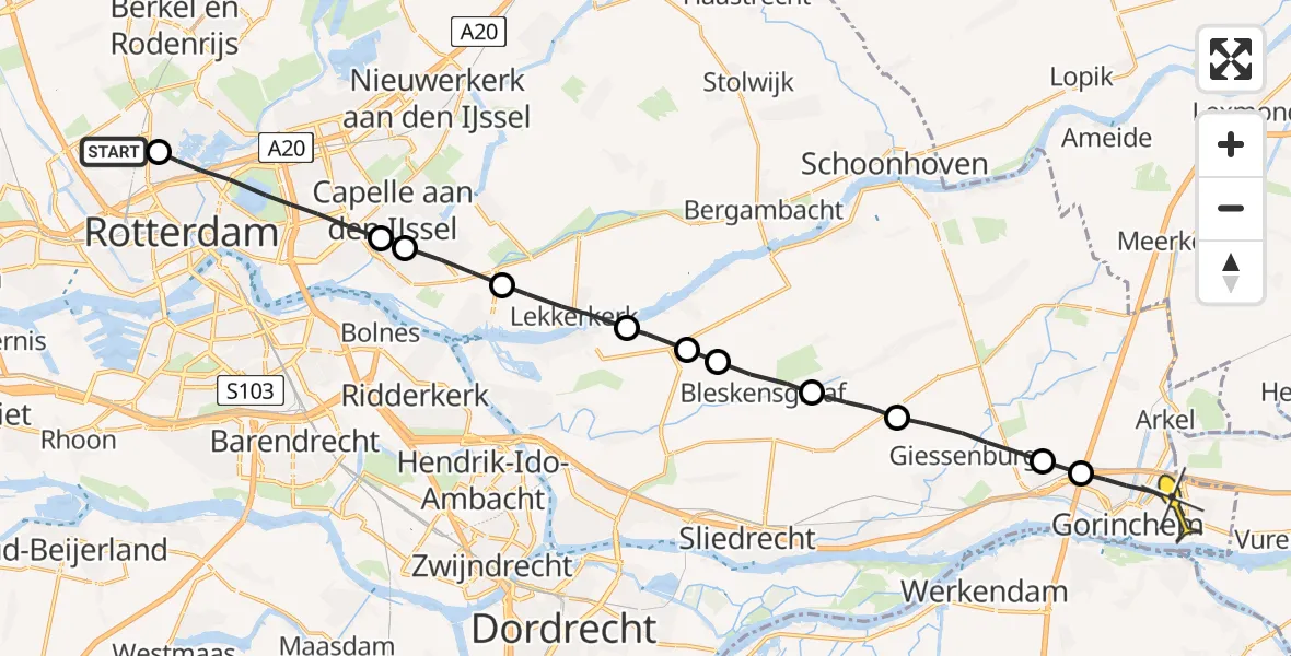 Routekaart van de vlucht: Lifeliner 2 naar Gorinchem