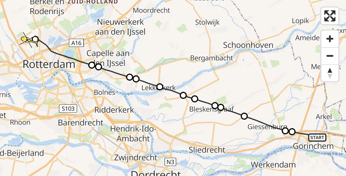 Routekaart van de vlucht: Lifeliner 2 naar Rotterdam The Hague Airport