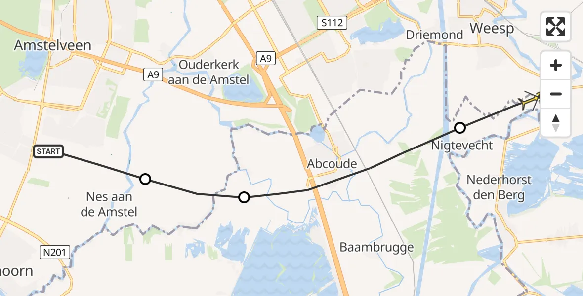 Routekaart van de vlucht: Politieheli naar Weesp