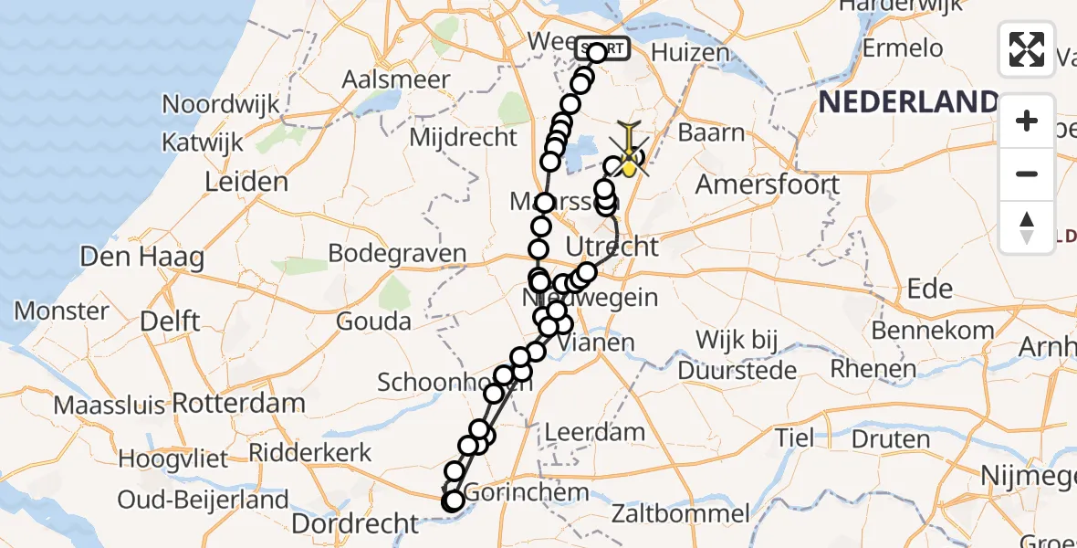 Routekaart van de vlucht: Politieheli naar Vliegveld Hilversum