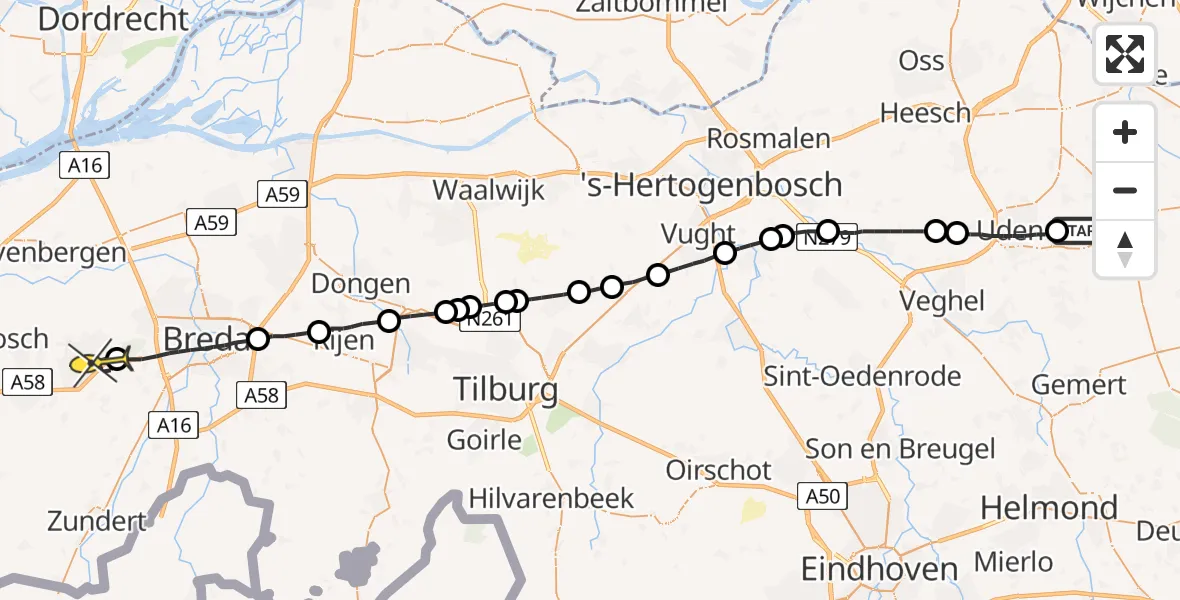 Routekaart van de vlucht: Lifeliner 3 naar Etten-Leur
