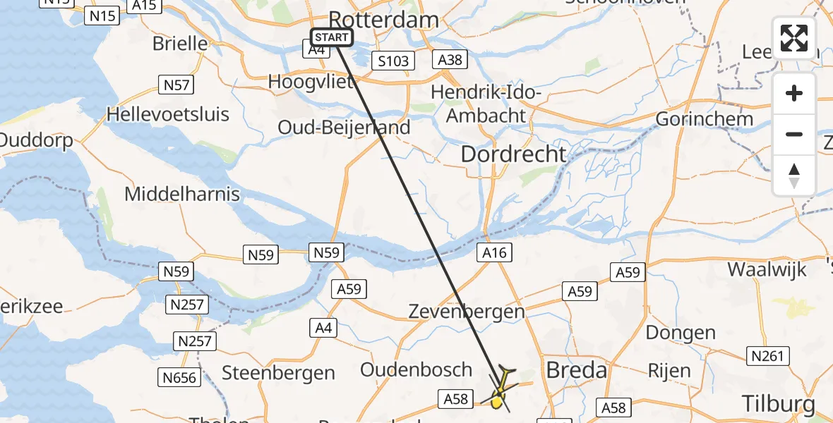 Routekaart van de vlucht: Traumahelikopter naar Etten-Leur