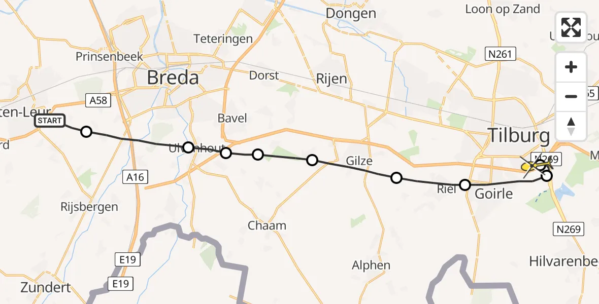 Routekaart van de vlucht: Lifeliner 3 naar Tilburg