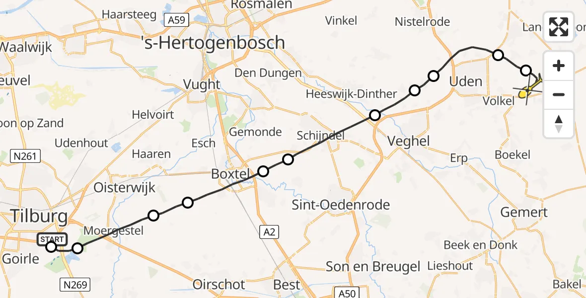 Routekaart van de vlucht: Lifeliner 3 naar Vliegbasis Volkel