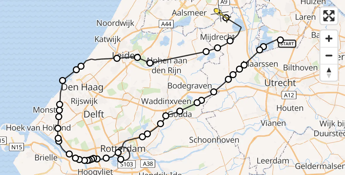 Routekaart van de vlucht: Politieheli naar Ouderkerk aan de Amstel