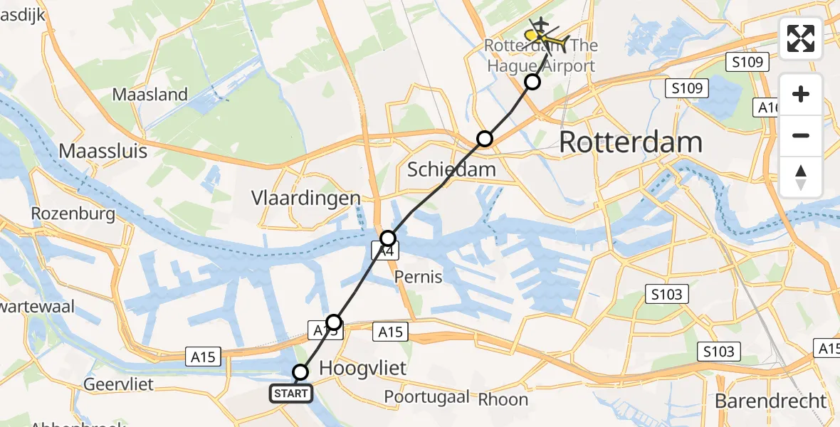 Routekaart van de vlucht: Lifeliner 2 naar Rotterdam The Hague Airport