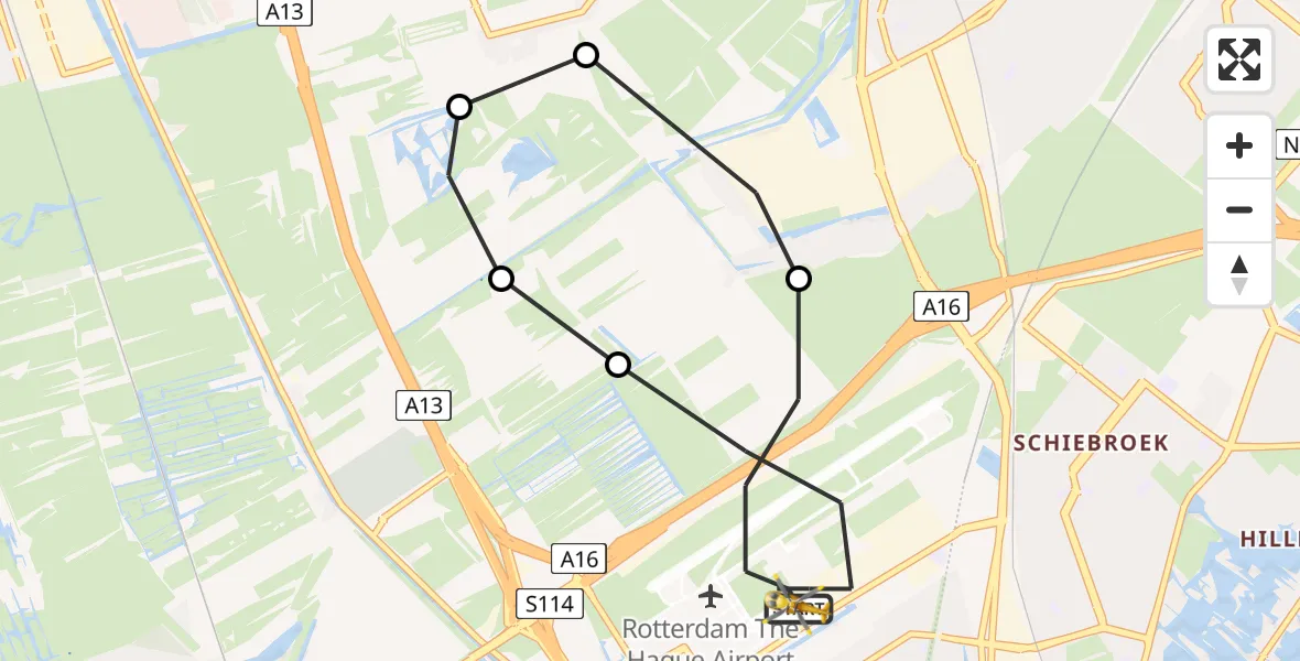 Vluchtroute Traumahelikopter Rotterdam The Hague Airport - Rotterdam The Hague Airport, 07 augustus 2023, 11:33