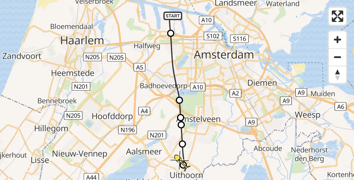 Routekaart van de vlucht: Lifeliner 1 naar Amstelveen