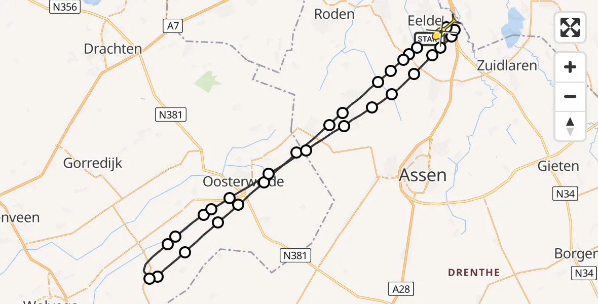 Routekaart van de vlucht: Lifeliner 4 naar Groningen Airport Eelde
