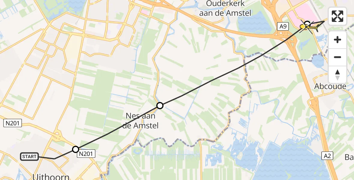 Routekaart van de vlucht: Lifeliner 1 naar Academisch Medisch Centrum (AMC)