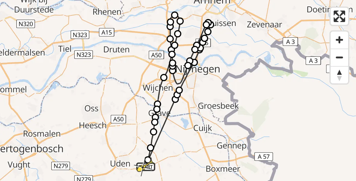 Routekaart van de vlucht: Lifeliner 3 naar Vliegbasis Volkel