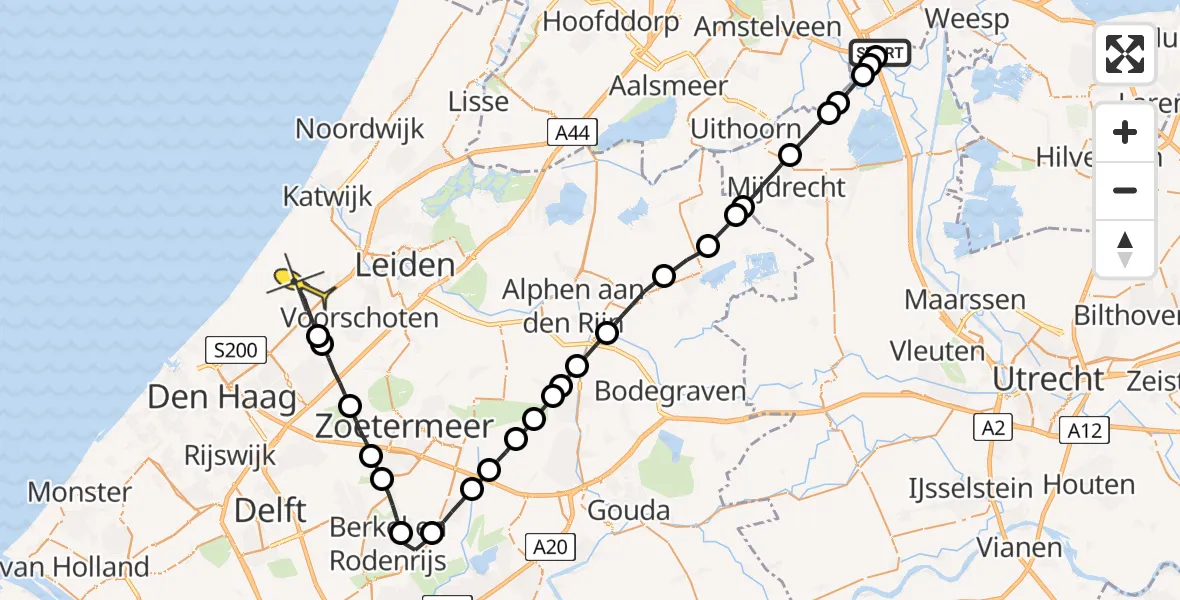 Routekaart van de vlucht: Lifeliner 2 naar Wassenaar