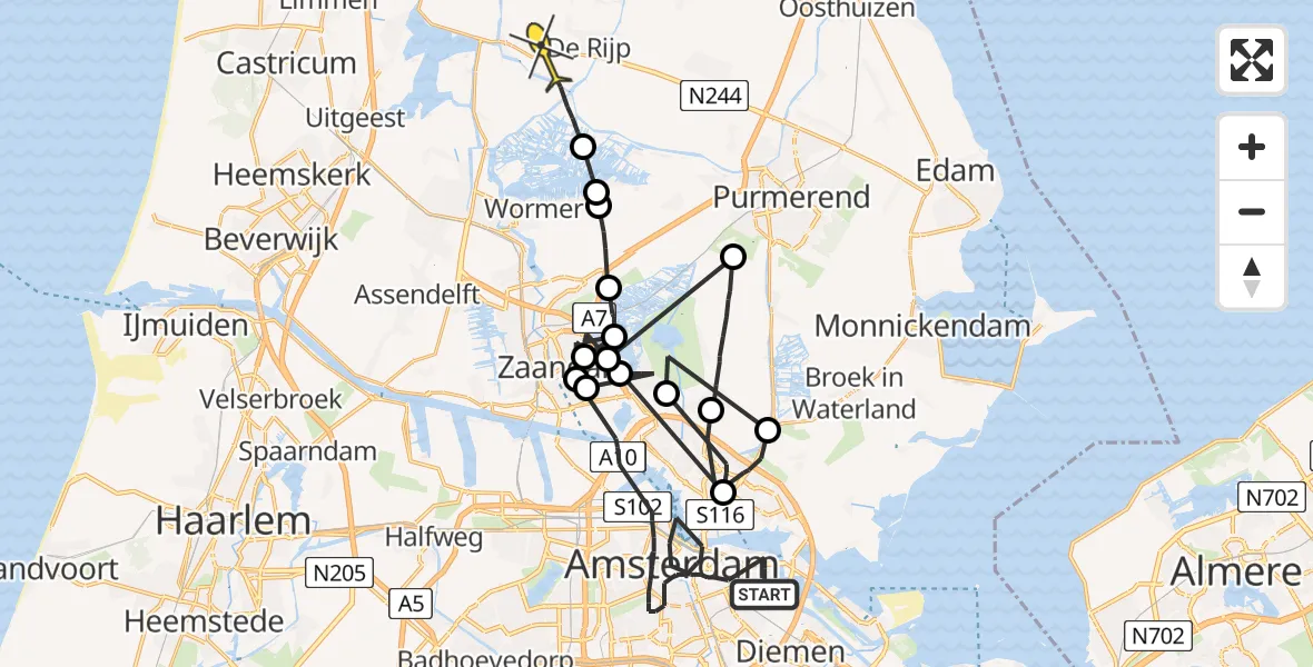 Routekaart van de vlucht: Politieheli naar Graft