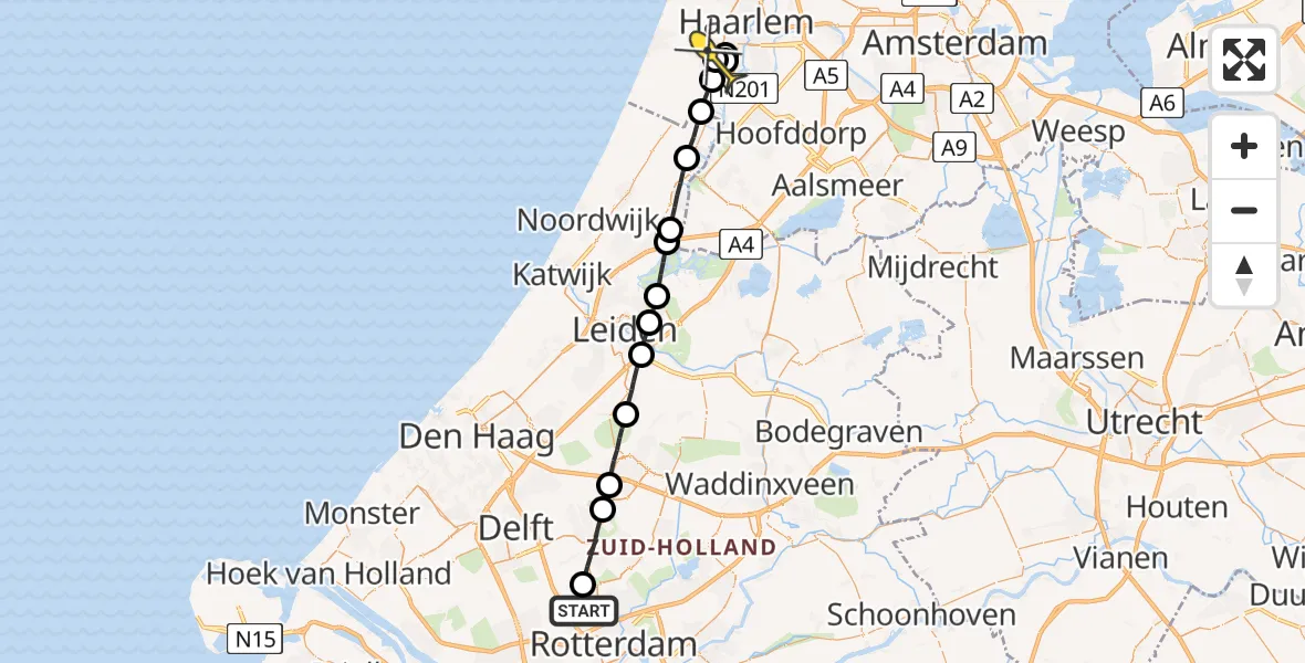 Routekaart van de vlucht: Lifeliner 2 naar Aerdenhout