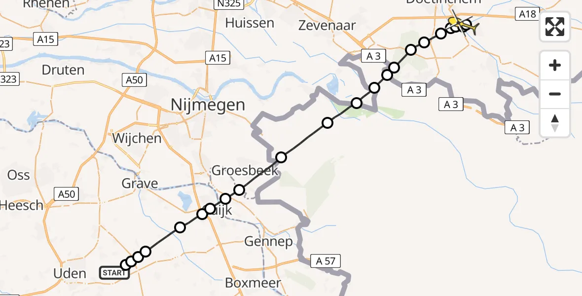 Routekaart van de vlucht: Lifeliner 3 naar Doetinchem