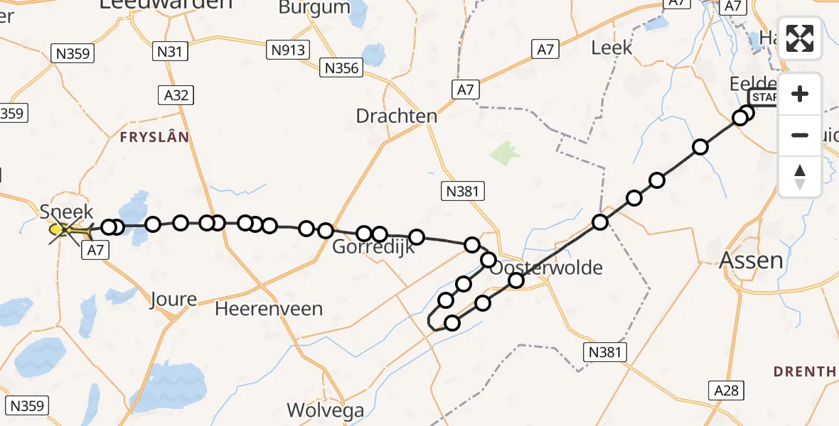 Routekaart van de vlucht: Lifeliner 4 naar Sneek