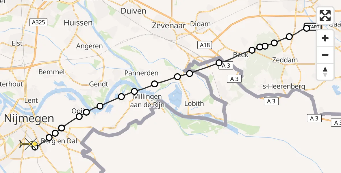 Routekaart van de vlucht: Lifeliner 3 naar Radboud Universitair Medisch Centrum