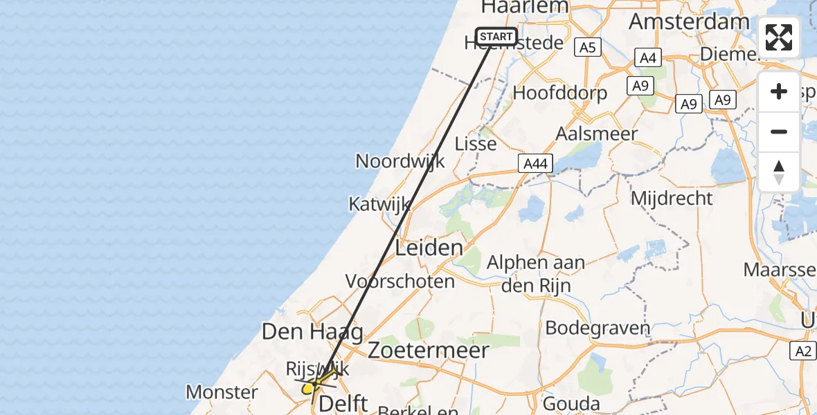 Routekaart van de vlucht: Traumahelikopter naar Rijswijk