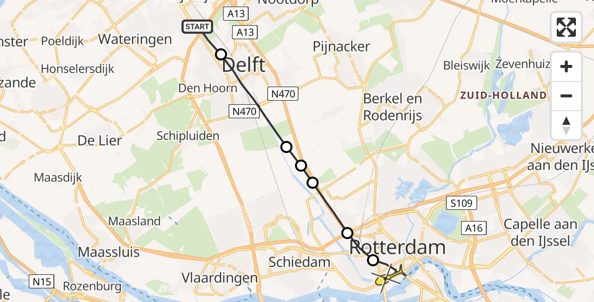 Routekaart van de vlucht: Lifeliner 1 naar Erasmus MC