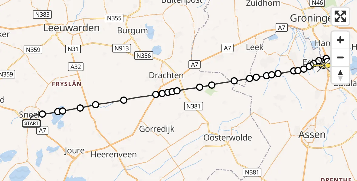 Routekaart van de vlucht: Lifeliner 4 naar Groningen Airport Eelde