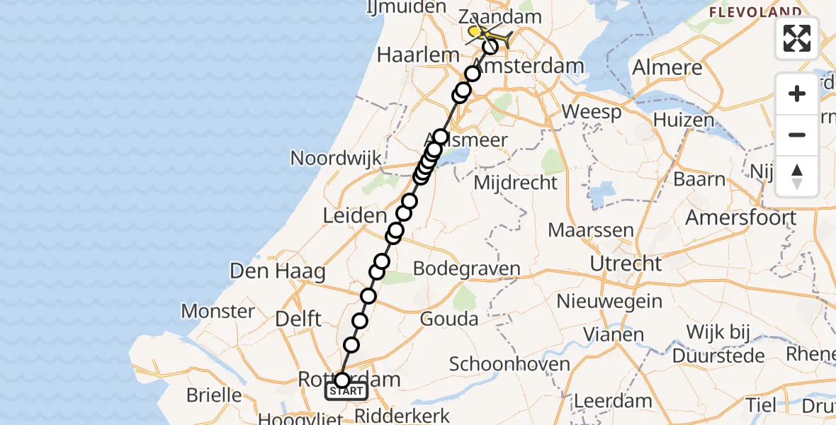 Routekaart van de vlucht: Lifeliner 1 naar Amsterdam Heliport