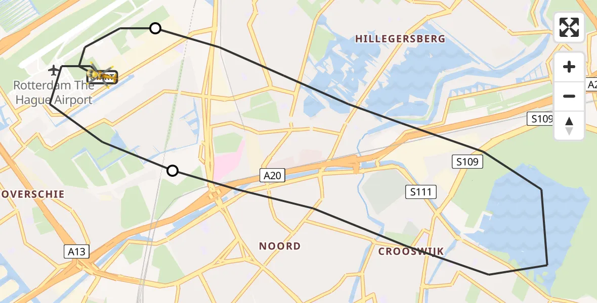 Vluchtroute Traumahelikopter Rotterdam The Hague Airport - Rotterdam The Hague Airport, 07 augustus 2023, 16:55
