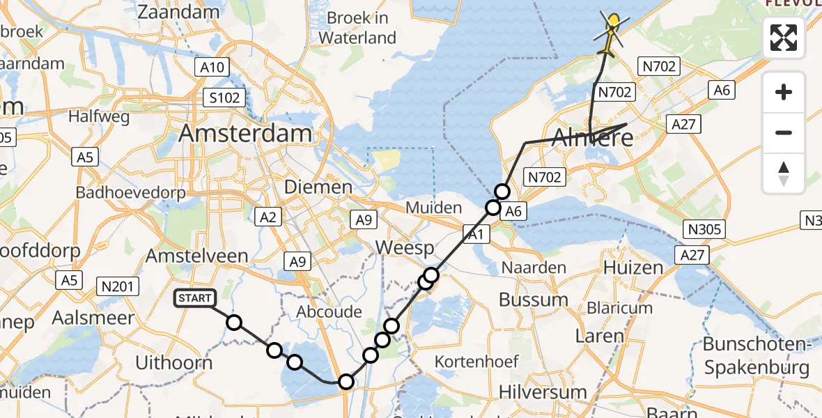 Routekaart van de vlucht: Politieheli naar Almere