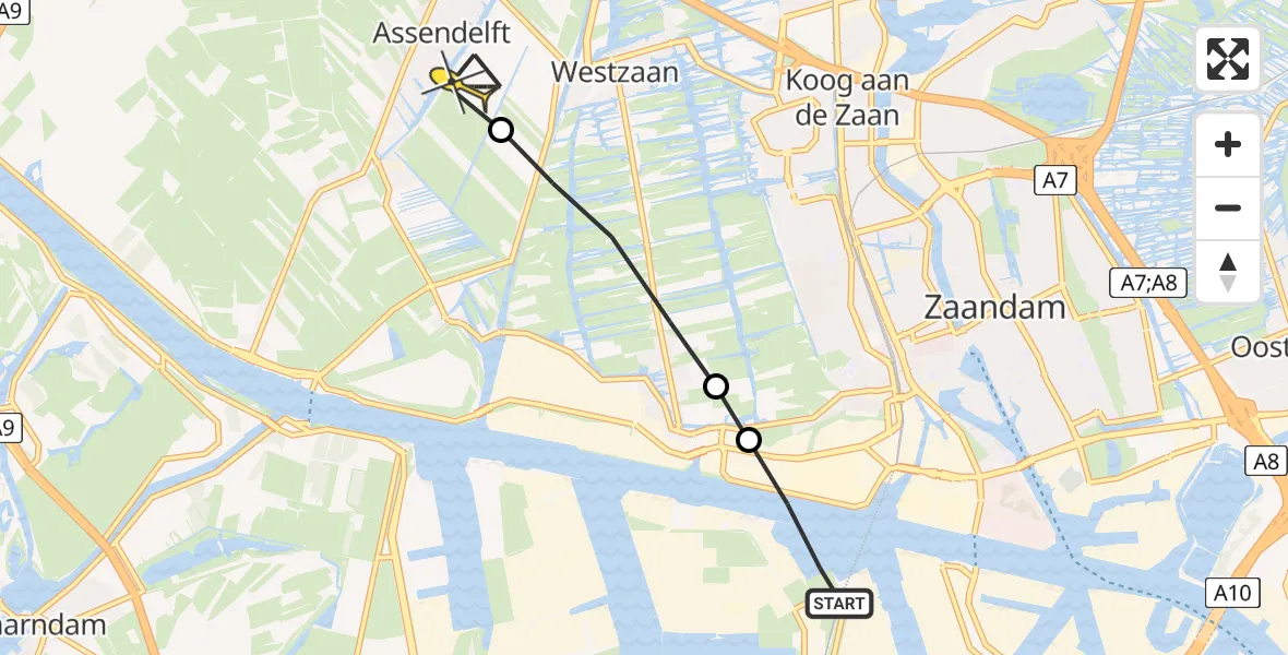 Routekaart van de vlucht: Lifeliner 1 naar Assendelft