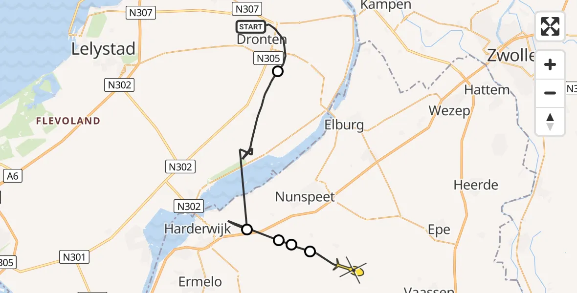 Routekaart van de vlucht: Politiehelikopter naar Vierhouten