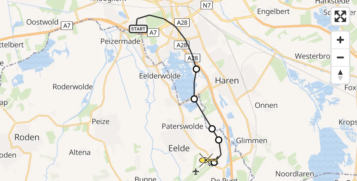 Routekaart van de vlucht: Lifeliner 4 naar Groningen Airport Eelde